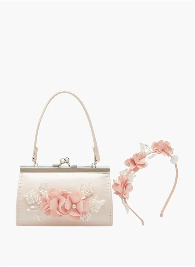 Little Missy Girls Floral Accent Handbag with Headband