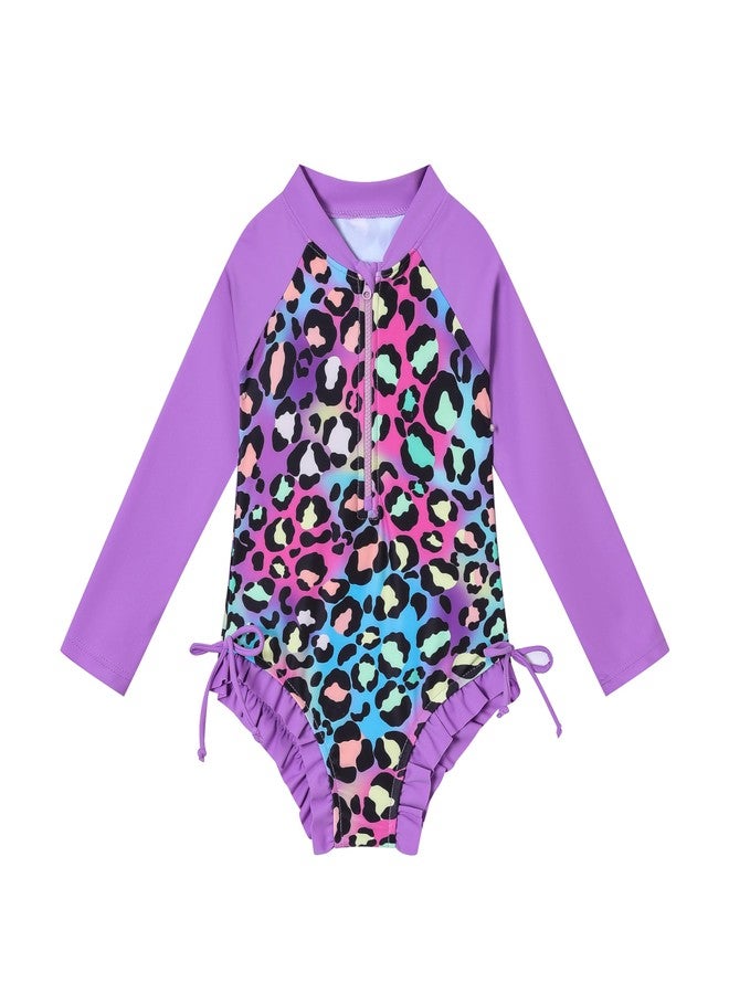 FJLSJSW Baby Girls Long Sleeve One Piece Swimsuit Rash Guard Infant Girl Swimsuit Baby Beach Bathing Suit 5-6 Years Purple - Image 1
