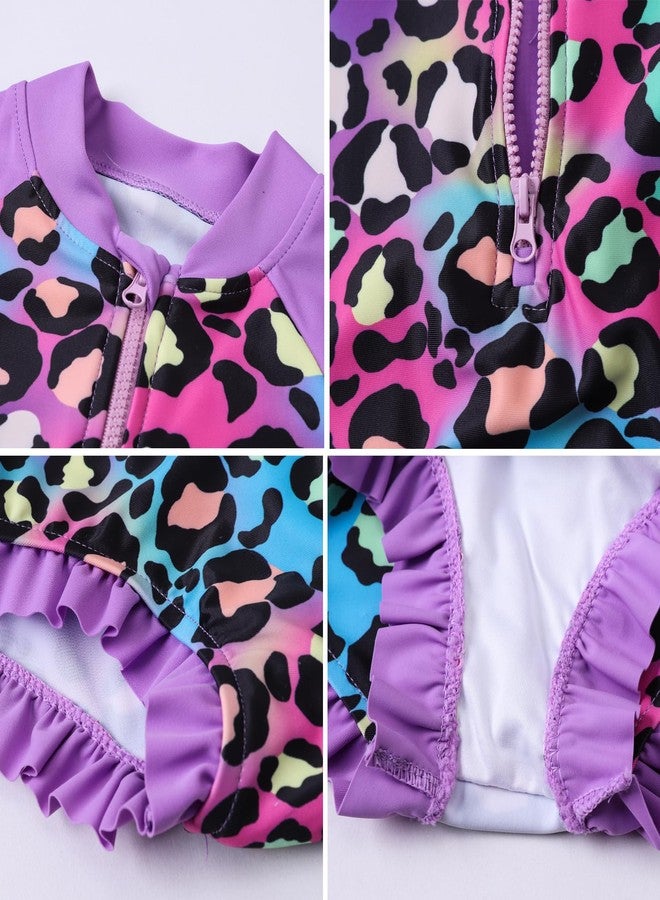FJLSJSW Baby Girls Long Sleeve One Piece Swimsuit Rash Guard Infant Girl Swimsuit Baby Beach Bathing Suit 5-6 Years Purple - Image 4