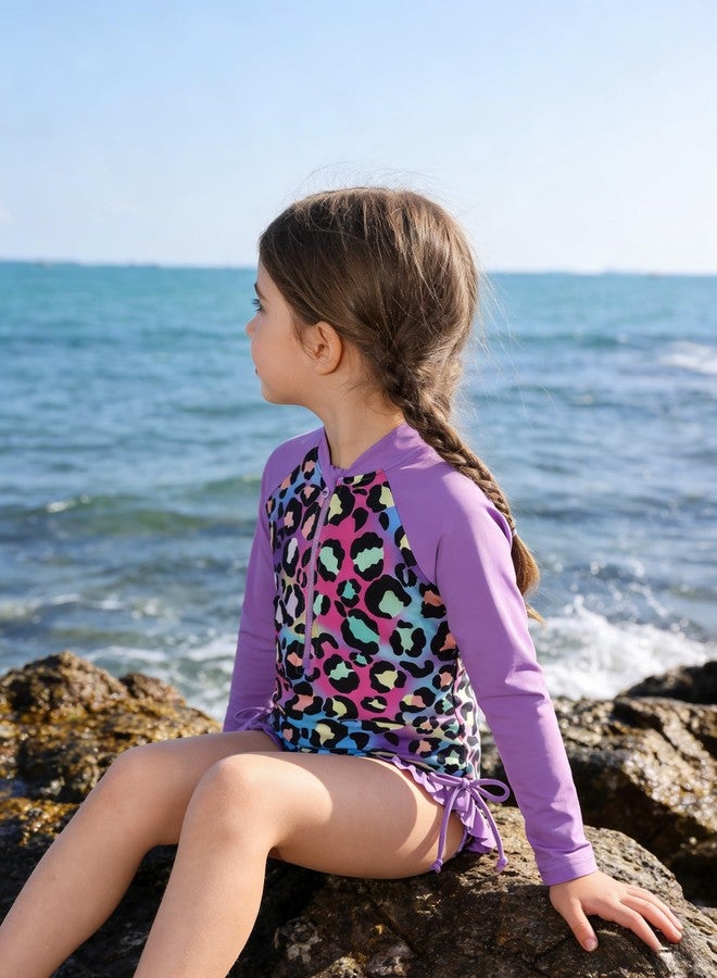 FJLSJSW Baby Girls Long Sleeve One Piece Swimsuit Rash Guard Infant Girl Swimsuit Baby Beach Bathing Suit 5-6 Years Purple - Image 2