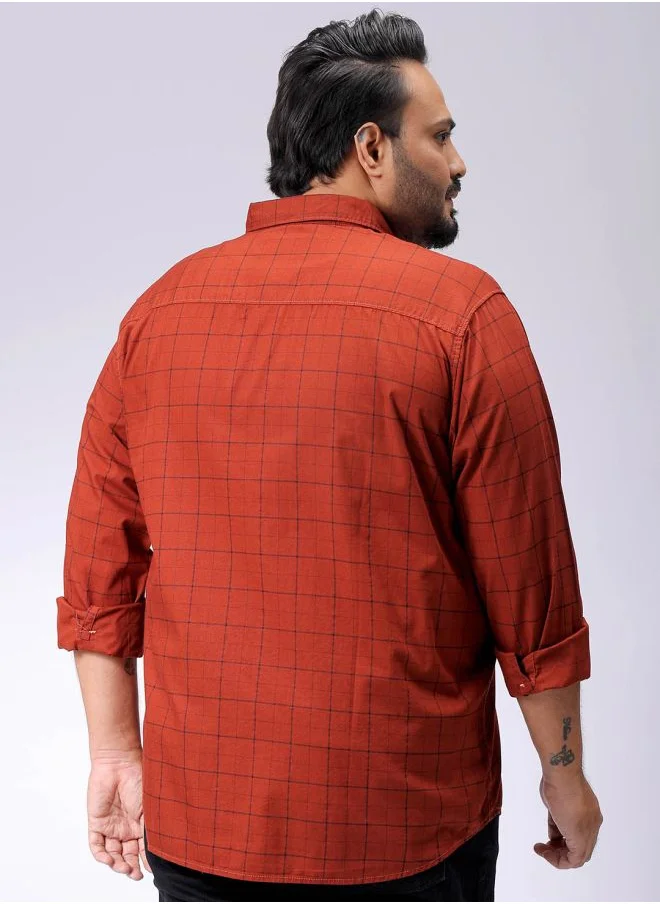 هاردسودا Men Plus Size Regular Fit Checkered Cutaway Collar Full Sleeves Casual Shirt