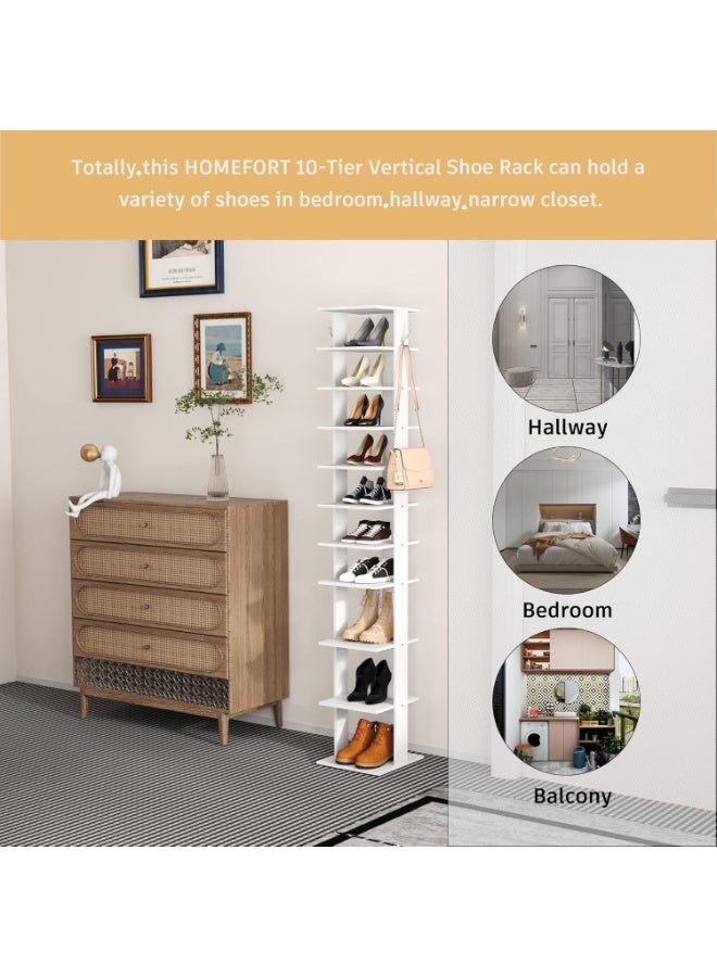 HOMEFORT 10-Tier Vertical Wooden Shoe Rack (White)  - Image 4