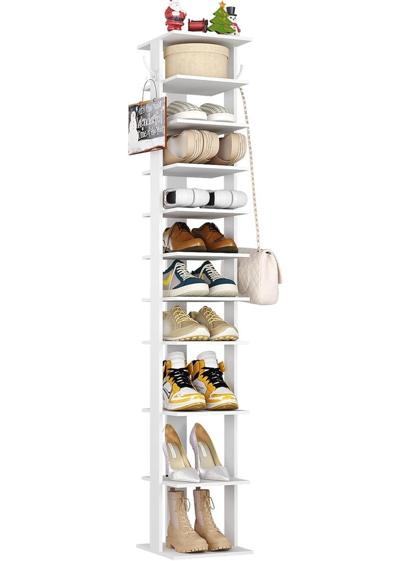 HOMEFORT 10-Tier Vertical Wooden Shoe Rack (White)  - Image 1