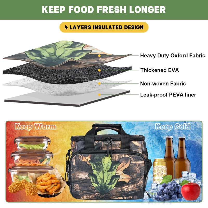 letesult Camo Hunting Tactical Insulated Lunch Bag, 14L Large Camouflage Tactical Lunch Box for Men,Leakproof Lunches Cooler with Mesh Side Pocket &Adjustable Shoulder Strap,Picnic Bag for Adult Camping Travel - Image 4