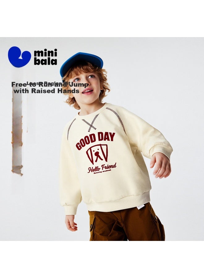 Minibala Boys' Raglan Sleeve Sweatshirt Spring Soft Skin-friendly Mesh Breathable College Style Top Spring New Arrival - Image 1