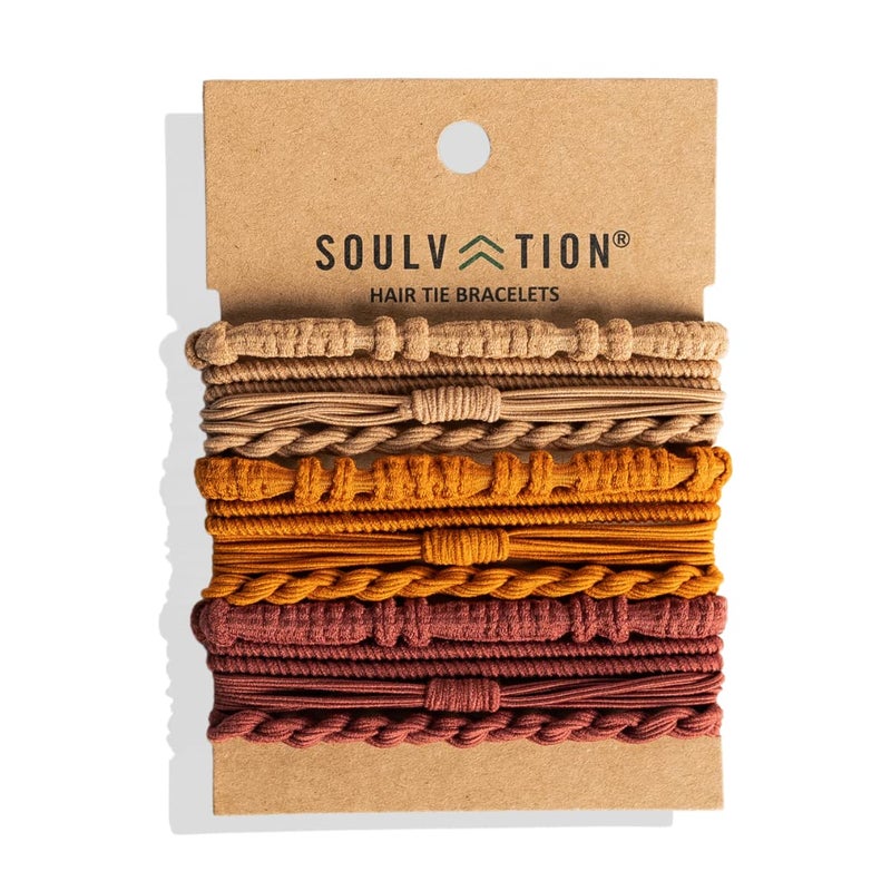Soulvation Soulvation Boho Hair Tie Bracelets for Women, Elastic, Hair Bands for Ponytails, Thin Hair, Black, Good Hair ElasticDual Use Bracelet AND Hair Tie, Prevents Hair Breakage (Sahara)