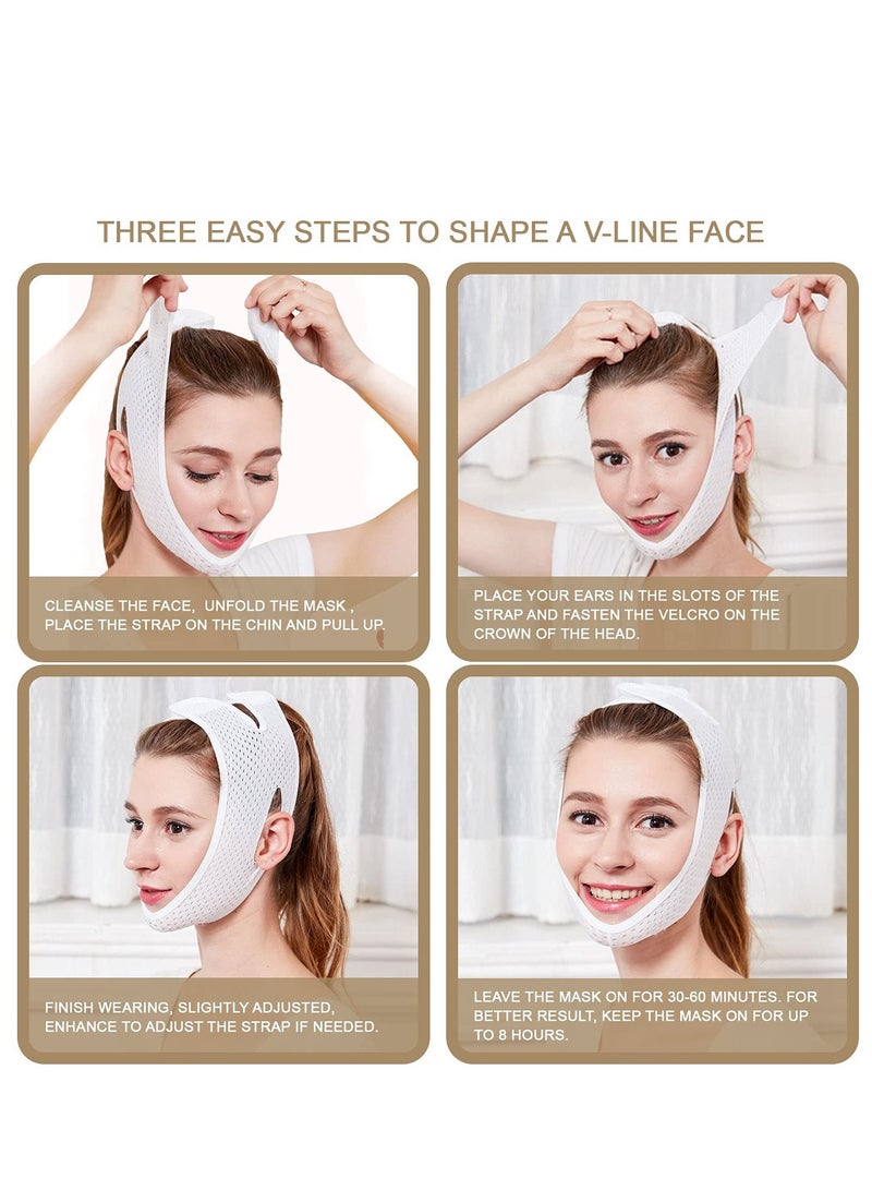 V-Line Face Lifting Mask with Double Chin Reducer Strap Slimming and Tightening Bandage for a Youthful, Wrinkle-Free Appearance Reusable and Washable White - Image 5