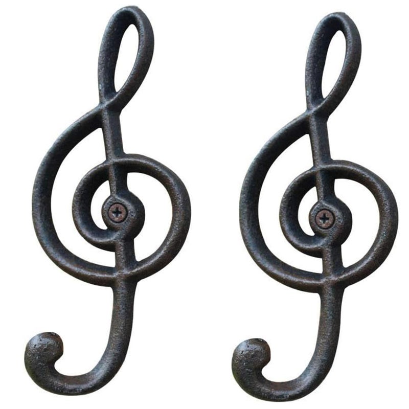 Hdtyyln 2 Pack Decorative Wall Hook Music Note Wall Hooks Black Cast Iron Single Hook for Home Kitchen Outdoor Garden Hanging Clothes Caps Bags Coats Daily Tools Planter 63X275