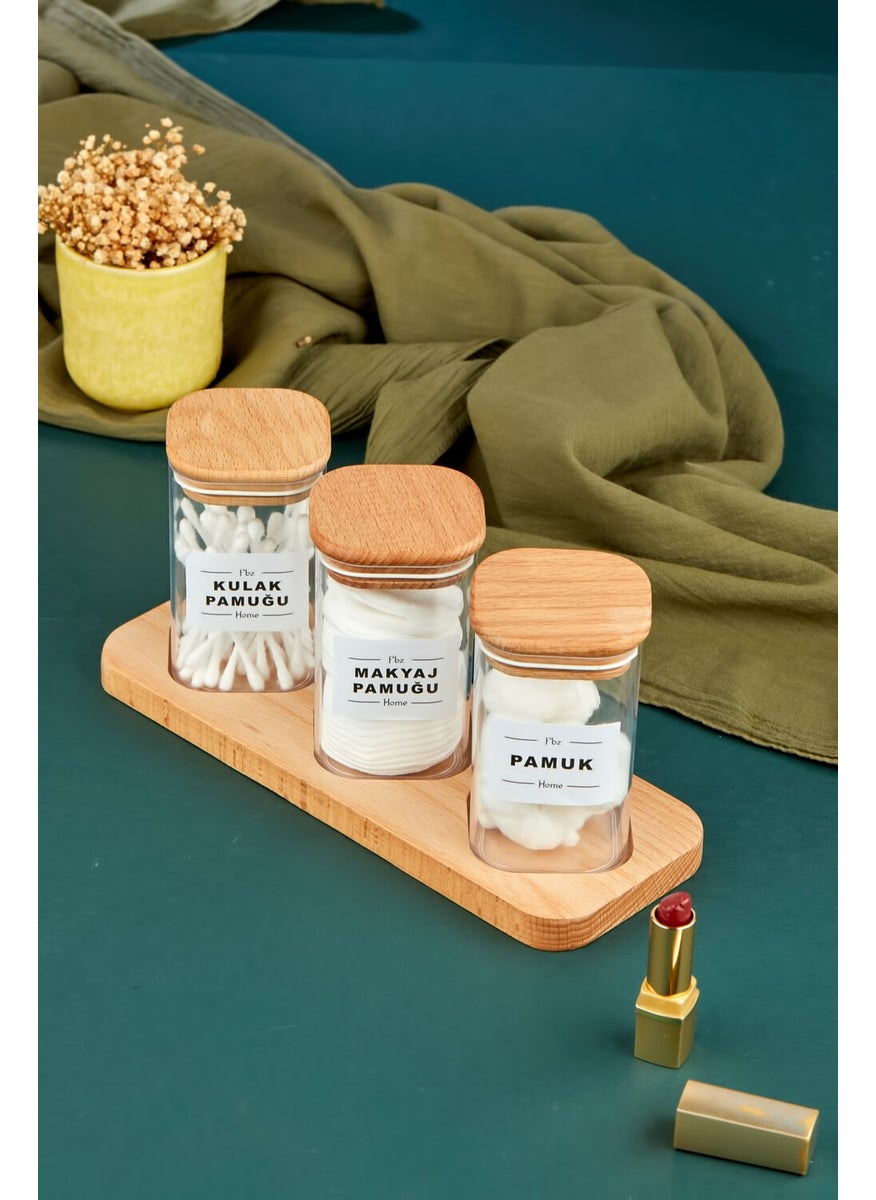 Fbz Home 3-Piece Wooden Cross Stand 250 ml Mica Cotton Bowl Set Decorative Bathroom Organizer  - Image 1