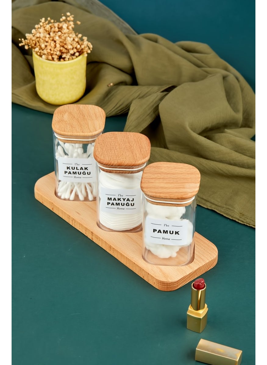 Fbz Home 3-Piece Wooden Cross Stand 250 ml Mica Cotton Bowl Set Decorative Bathroom Organizer  - Image 2