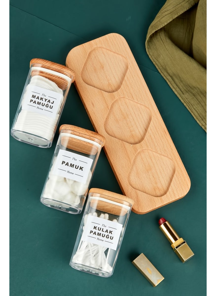 Fbz Home 3-Piece Wooden Cross Stand 250 ml Mica Cotton Bowl Set Decorative Bathroom Organizer  - Image 3