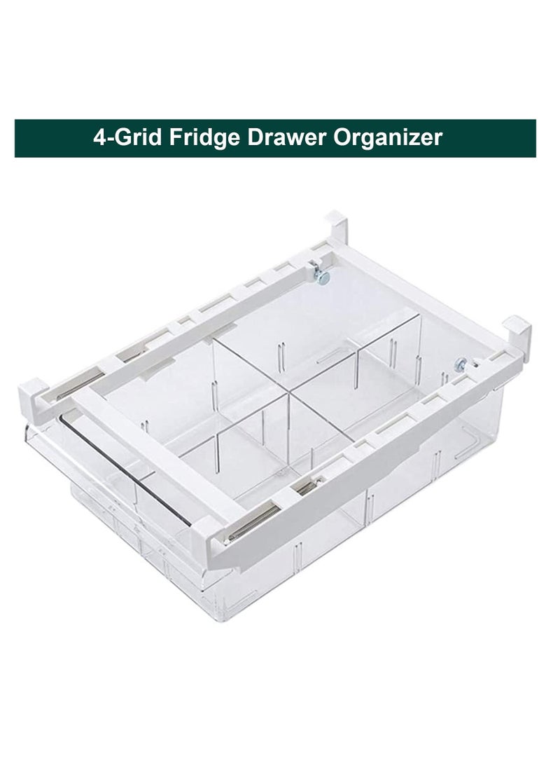 KASTWAVE - Small Fridge Drawer Organizer, Mini Refrigerator Drawers Storage Box,  Fit for Fridge Shelf Under, Pull Out Refrigerator Storage Drawers for Food, Drinks, Dividers Are Removable, 0.6" (4-grid) - Image 1