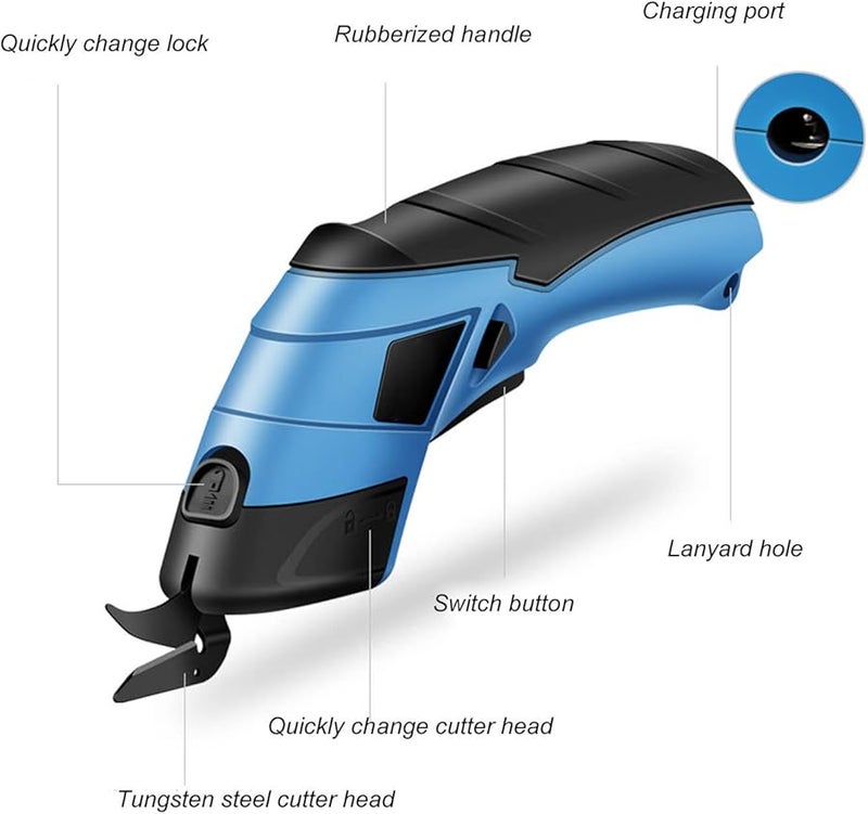 USB Rechargeable Electric Scissors 10000RPM High Speed with 2 Blades for Leather Cloth Carpet Cutting - Image 2