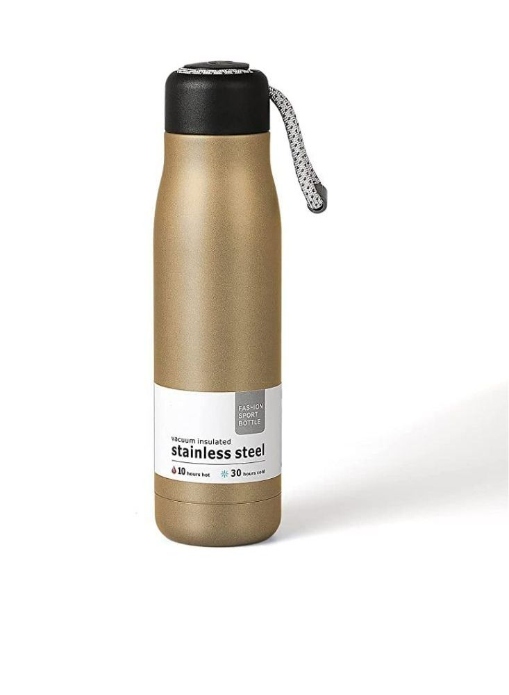Water bottle with portable lid metal thermos vacuum insulated stainless steel reusable leak proof BPA-free flask 500ml, Gold  - Image 1