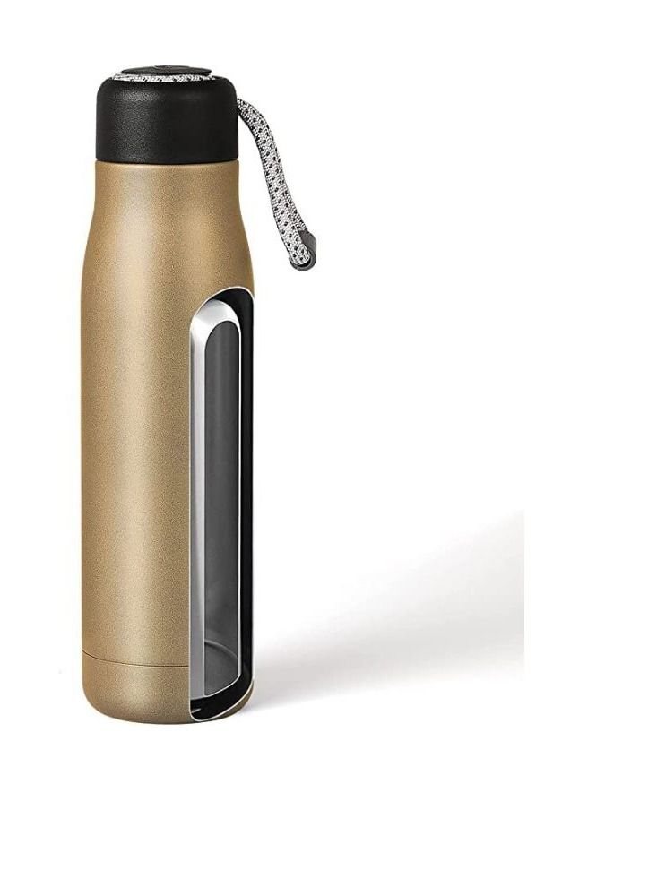 Water bottle with portable lid metal thermos vacuum insulated stainless steel reusable leak proof BPA-free flask 500ml, Gold  - Image 4