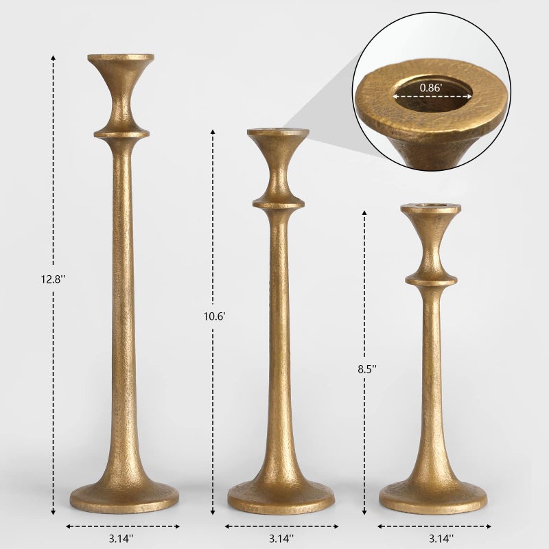 SUJUN Iron Taper Candle Holder - Set of 3 Decorative Candle Stand - Candlestick Holder for Wedding, Dinning, Party - Antique Brass - Image 3
