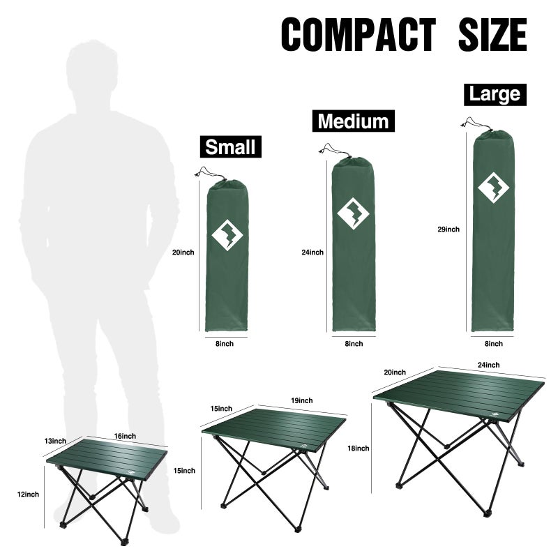 VILLEY Portable Camping Side Table, Ultralight Aluminum Folding Beach Table with Carry Bag for Outdoor Cooking, Picnic, Camp, Boat, Travel - Green - Image 3