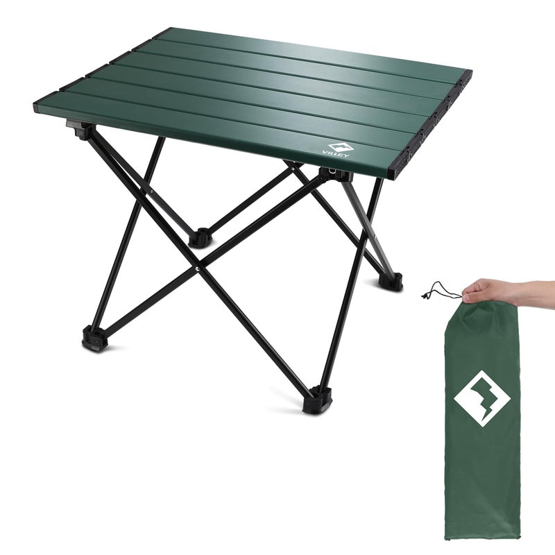 VILLEY Portable Camping Side Table, Ultralight Aluminum Folding Beach Table with Carry Bag for Outdoor Cooking, Picnic, Camp, Boat, Travel - Green - Image 1