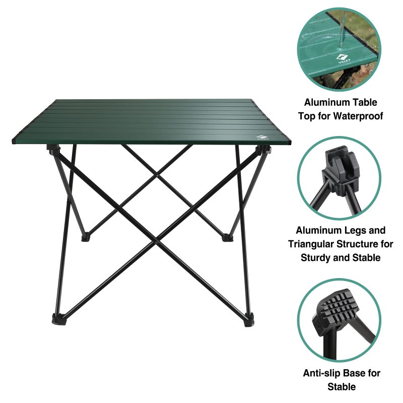 VILLEY Portable Camping Side Table, Ultralight Aluminum Folding Beach Table with Carry Bag for Outdoor Cooking, Picnic, Camp, Boat, Travel - Green - Image 5