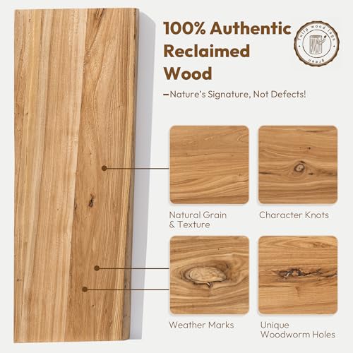 Vivelove Live Edge Floating Shelves 24 inch, Elm Wood Shelf, Rustic Farmhouse Wall Shelf with Invisible Bracket for Living Room Bedroom Bathroom Office Book, 24x8 - Set of 2 - Natural - Image 3