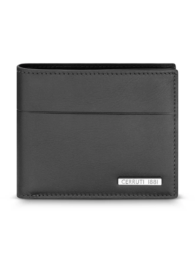 CERRUTI 1881 Oxford Black Bifold Genuine Leather Wallet For Men With 6 Card Slots 110 MM