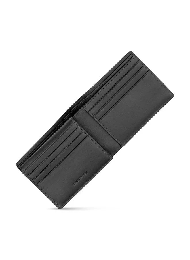 CERRUTI 1881 Oxford Black Bifold Genuine Leather Wallet For Men With 6 Card Slots 110 MM