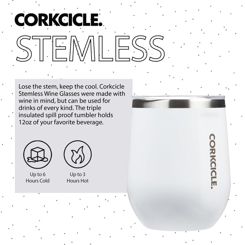 Corkcicle Stemless Insulated Wine Glass Tumbler, Gloss White, 12 oz – Stainless Steel Stemless Wine Glass Keeps Beverages Cold for 6 Hours, Hot for 3 Hours – Non-Slip, Easy-Grip Insulated Cup - Image 2