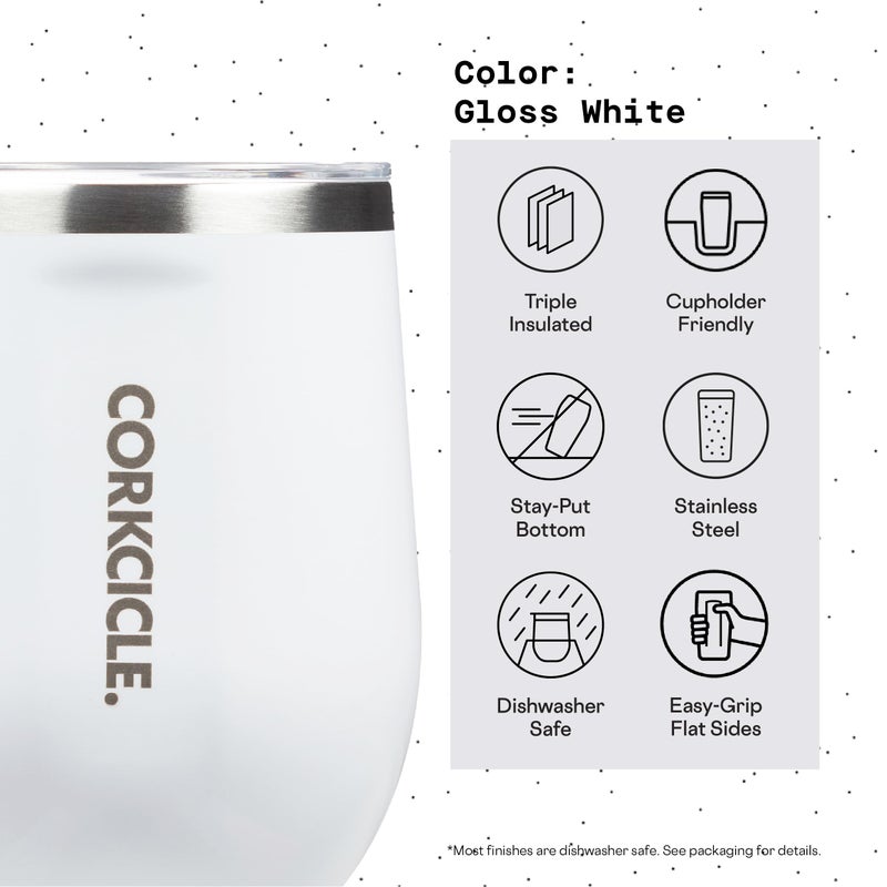 Corkcicle Stemless Insulated Wine Glass Tumbler, Gloss White, 12 oz – Stainless Steel Stemless Wine Glass Keeps Beverages Cold for 6 Hours, Hot for 3 Hours – Non-Slip, Easy-Grip Insulated Cup - Image 4