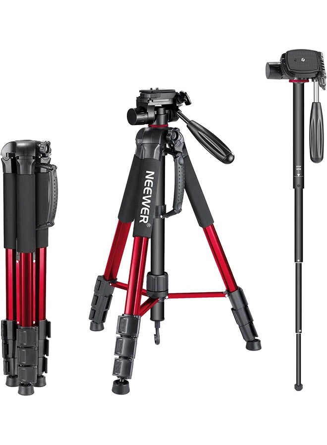 Neewer NEEWER Portable Aluminum Alloy Camera 2 in 1 Tripod Monopod Max. 70"/177cm with 3 Way Swivel Pan Head and Carrying Bag for DSLR, DV Video Camcorder  - Image 1