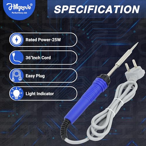 Hillgrove 2In1 25W Soldering Iron Kit with 5 Meter Solder Wire, 25 W Simple (Flat Tip) - Image 4