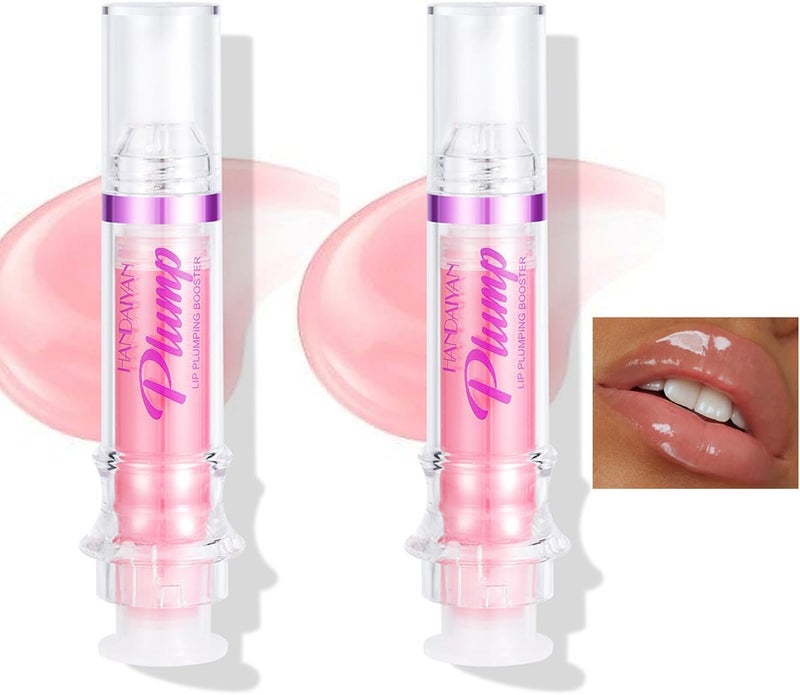 2PCS Plumping Lip Oil With Chili ExtractFuller Lips InstantlyClear Pink Plumper Pout Lips Lip GlossHydrating Nourishing Tinted Lip Balm Liquid Lipstick for Moisturizing Lips