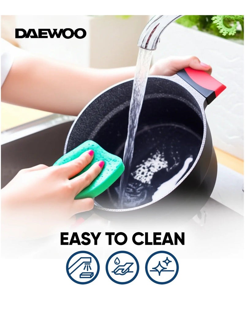 Daewoo 28cm Die-Cast Aluminum Pot, Non-Stick Granite Coating, Full Induction Base, Stay-Cool Handles, Silicone Utensils & Pot Protectors,  Chemical-Free - Image 5