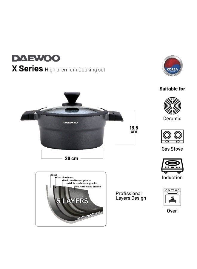 Daewoo 28cm Die-Cast Aluminum Pot, Non-Stick Granite Coating, Full Induction Base, Stay-Cool Handles, Silicone Utensils & Pot Protectors,  Chemical-Free - Image 2