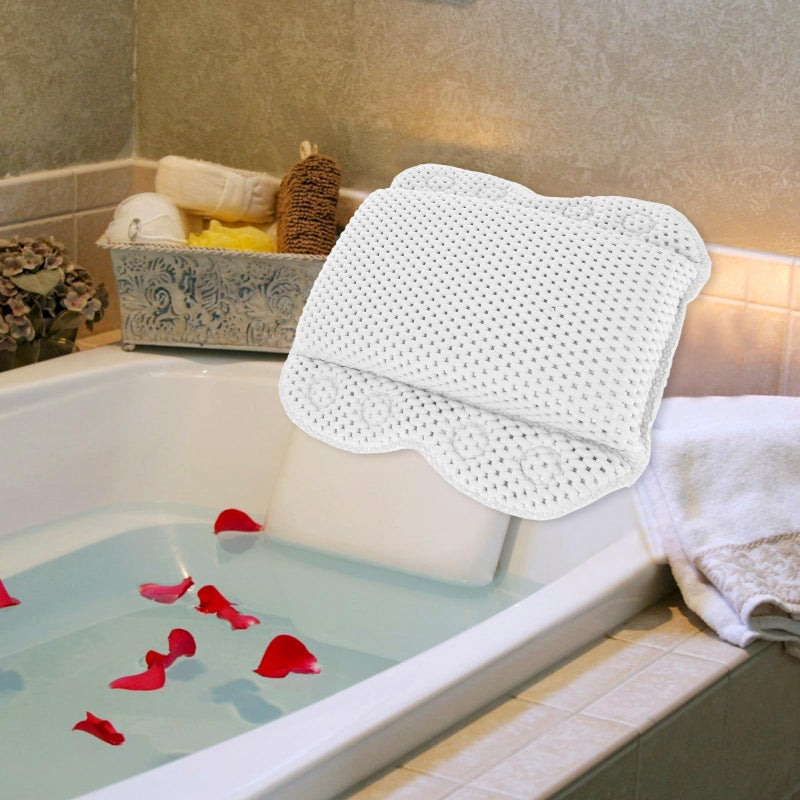 White PVC Foam Bath Pillow with Suction Cups Non Slip Bathtub Headrest for Soaking and Relaxation - Image 5