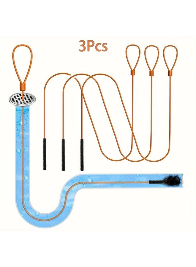 3 قطع خطاف تنظيف تصريف طلاء نايلون طويل جدًا من الفولاذ المقاوم للصدأ لحوض الحمام، حوض الاستحمام، الدش - Image 1
