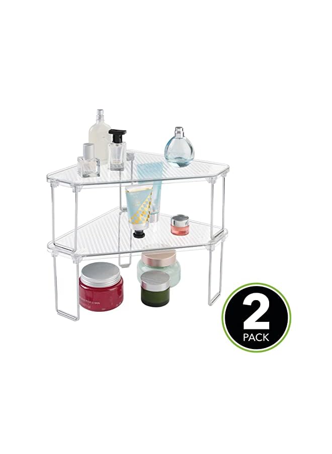 Raxoom Plastic/Steel Corner Stackable Rack, Storage Organizer Shelf For Bathroom, Vanity, Countertop, Sink, Cabinet, Holds Makeup, Shower Accessories, Ligne Collection - 2 Pack - Clear - Image 3
