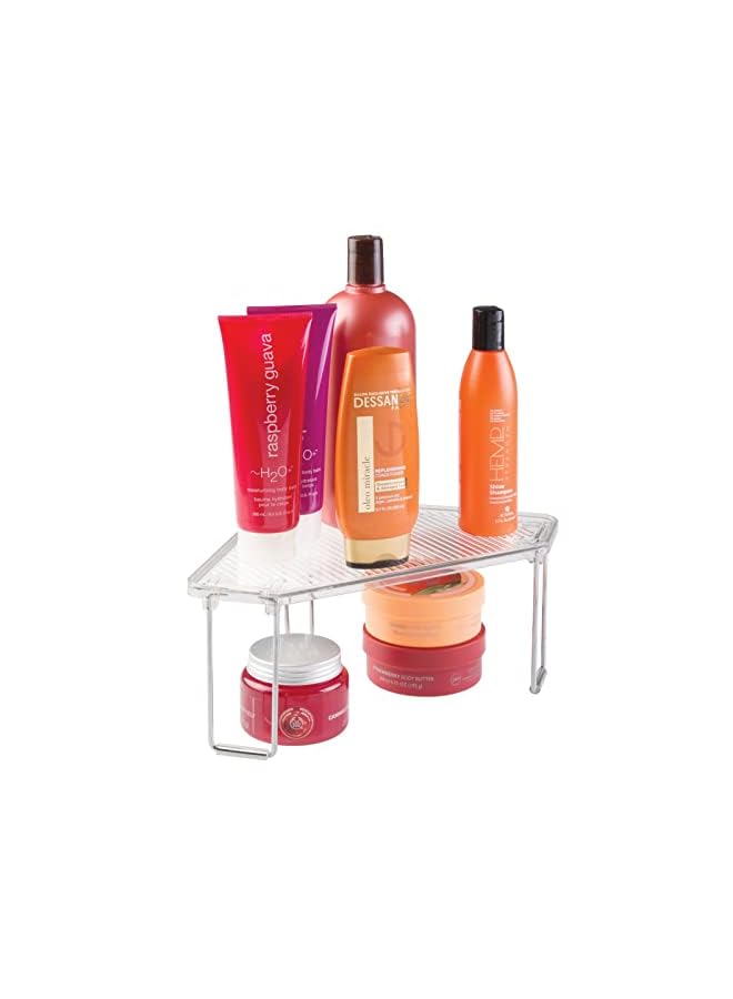 Raxoom Plastic/Steel Corner Stackable Rack, Storage Organizer Shelf For Bathroom, Vanity, Countertop, Sink, Cabinet, Holds Makeup, Shower Accessories, Ligne Collection - 2 Pack - Clear - Image 4