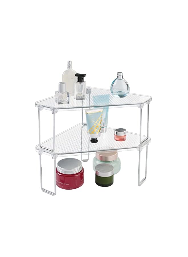 Raxoom Plastic/Steel Corner Stackable Rack, Storage Organizer Shelf For Bathroom, Vanity, Countertop, Sink, Cabinet, Holds Makeup, Shower Accessories, Ligne Collection - 2 Pack - Clear - Image 2