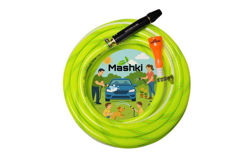 Mashki® Heavy Duty 3 Layered PVC Braided Garden Water Hose Pipe with Adjustable Black Jet Spray Nozzle | Water Pipe for Car Wash, Garden, Home Cleaning, Bike Wash, Floor Clean (5 Meter (16 Feet)) - Image 1