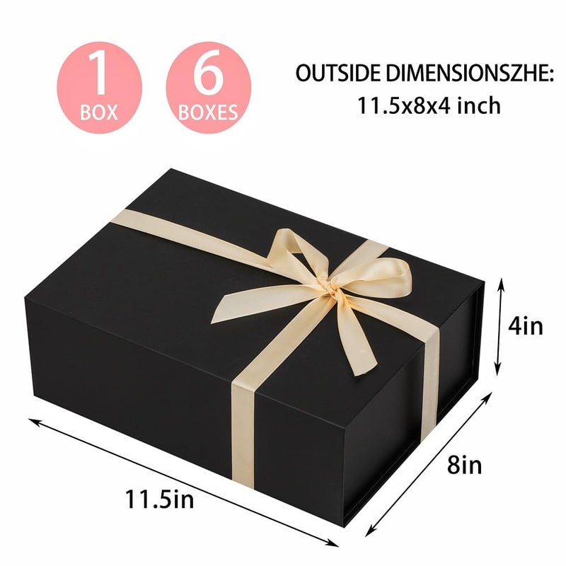 UoeRing 1 Pcs Black Gift Box 11.5x8x4 inch Luxury Gift Box for Presents with Magnetic Lid Collapsible,Birthday,Christmas,Contains Card, Ribbon, Tissue Paper,Shredded Paper Fille - Image 2