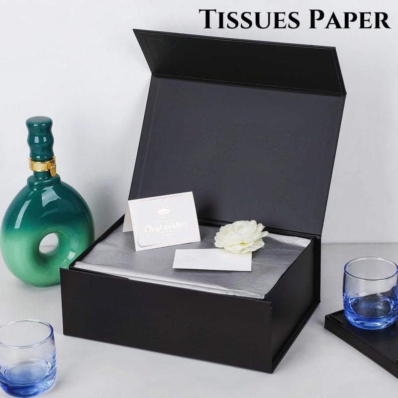 UoeRing 1 Pcs Black Gift Box 11.5x8x4 inch Luxury Gift Box for Presents with Magnetic Lid Collapsible,Birthday,Christmas,Contains Card, Ribbon, Tissue Paper,Shredded Paper Fille - Image 5