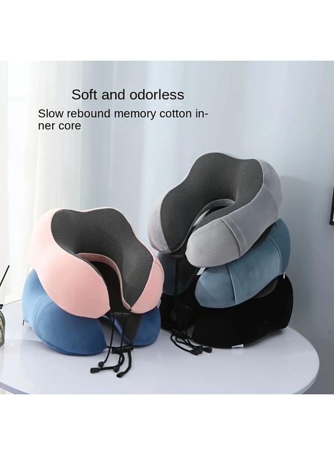 Black Memory Foam U Shaped Travel Pillow Neck Support For Airplane Office Naps - Image 2