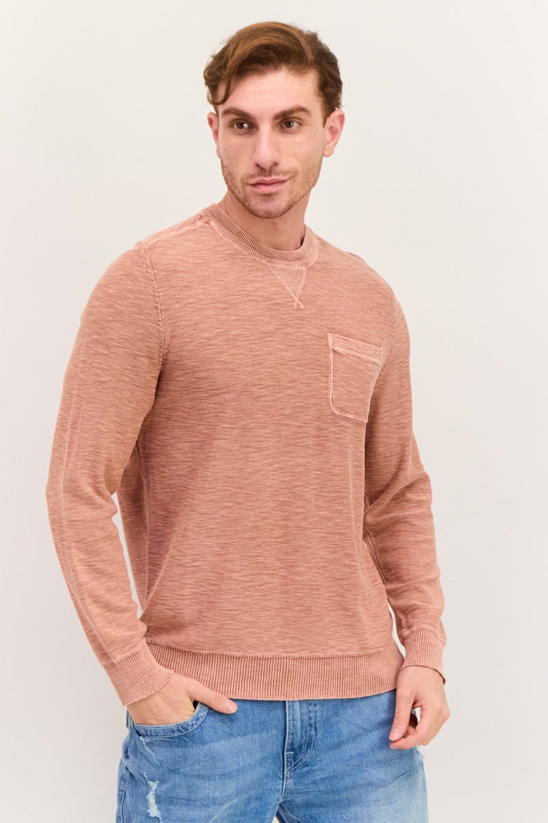 TRUE GRIT Men Crew Neck Textured Long Sleeves Sweatshirt, Peach  - Image 1