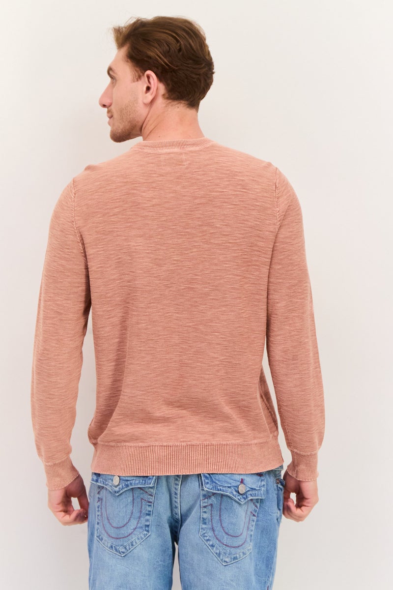 TRUE GRIT Men Crew Neck Textured Long Sleeves Sweatshirt, Peach  - Image 3