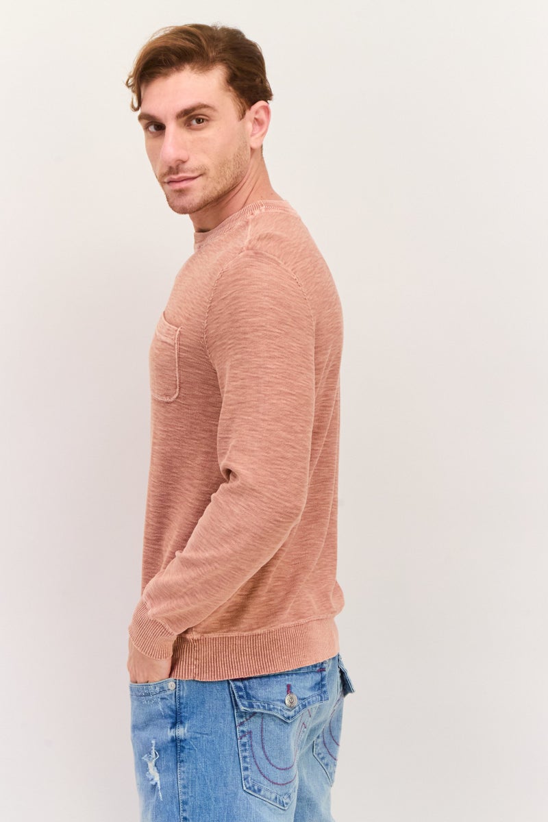 TRUE GRIT Men Crew Neck Textured Long Sleeves Sweatshirt, Peach - Image 2