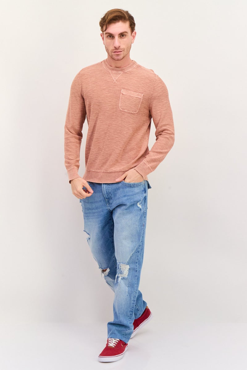 TRUE GRIT Men Crew Neck Textured Long Sleeves Sweatshirt, Peach - Image 4