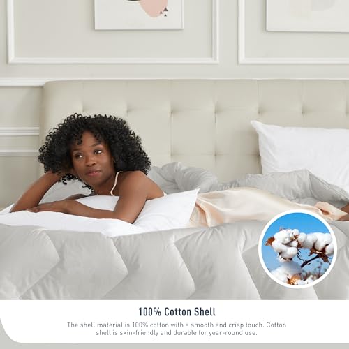 HOMTEC Queen Size Duvet Insert - All Season 100% Cotton Shell Comforter - Quilted Fluffy Down Alternative Duvet Insert - Light Gray - Soft Breathable & Lightweight with 4 Corner Tabs - Image 3