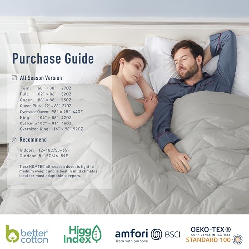 HOMTEC Queen Size Duvet Insert - All Season 100% Cotton Shell Comforter - Quilted Fluffy Down Alternative Duvet Insert - Light Gray - Soft Breathable & Lightweight with 4 Corner Tabs - Image 4