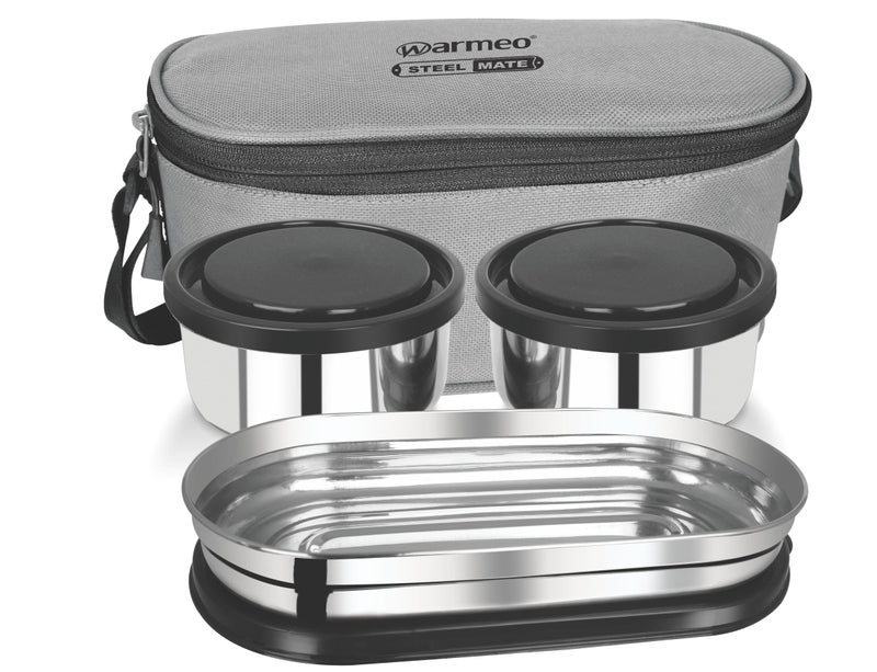 WARMEO Prime Executive Combo Lunch Box with Insulated Fabric Jacket, 2 Round Containers, 300 ml Each, 1 Oval Container, 450 ml, Black| Easy to Carry | Leak Proof | Hot Food - Image 4