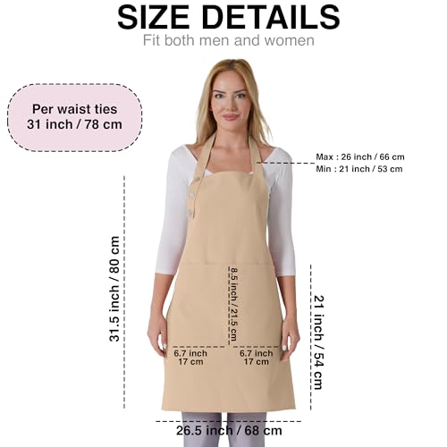 TOSHE Kitchen Apron Waterdrop Resistant Cotton Apron with adjustable Aprons for Women with Pockets 10 Color option Cooking Beige Apron(Beige) - Image 5